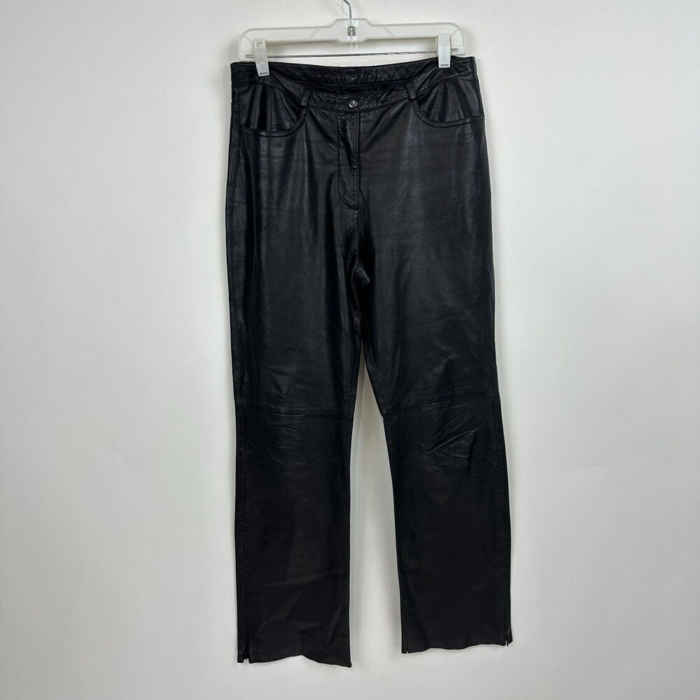 Vintage Bebe Leather Boot Cut  Pants Women's 10 Black 90s Y2K Ankle Zip 80's